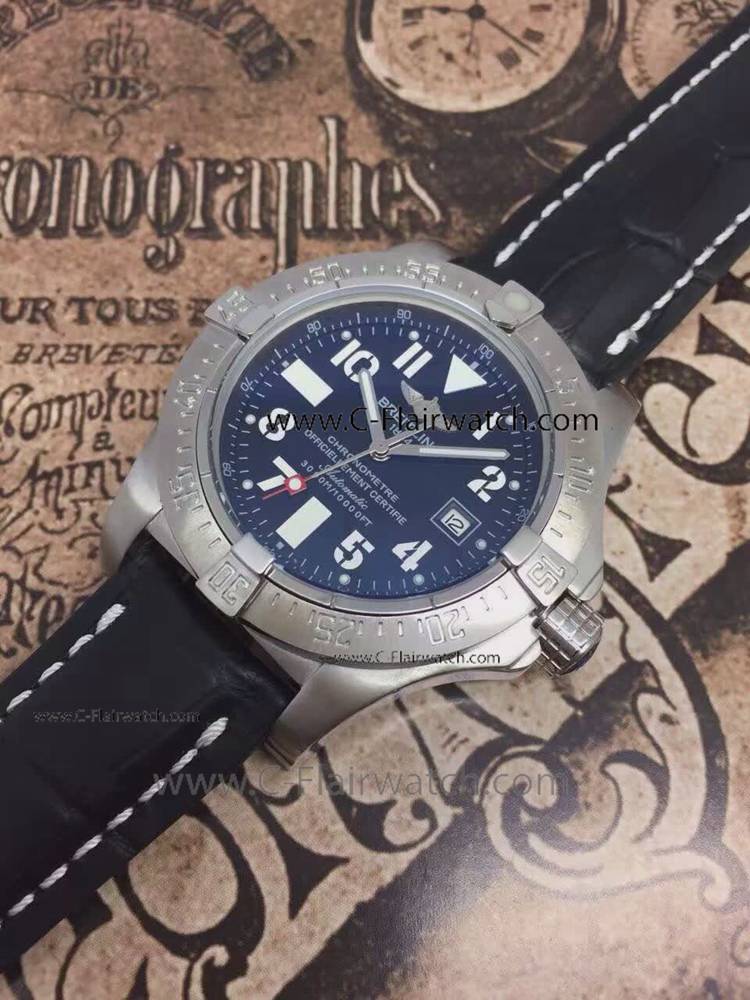 Clone SS Black Face Black Leather Breitling Avenger Watch